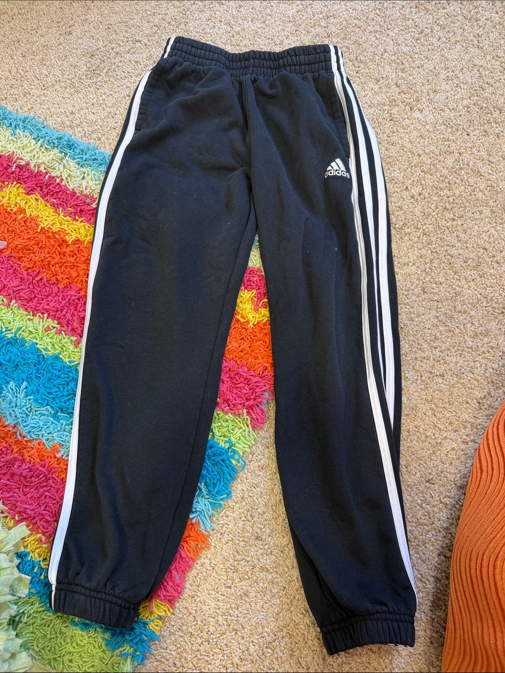 Boys, Med/10-12, adidas Black Jogger Sweatpants with White Three-Stripes, nice - Picture 1 of 5
